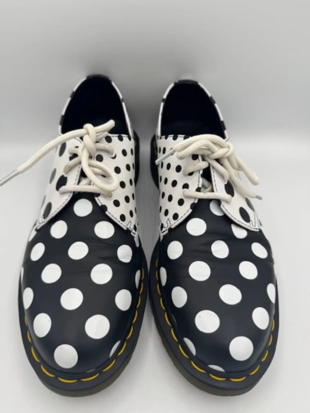 Dr. Martens Meris Black and White Polka Dot Leather Shoes Women's Size 9 - Picture 3 of 8
